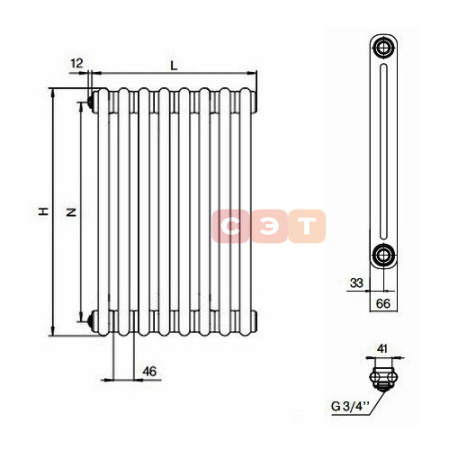 Радиатор стальной 2х трубный Rifar TUBOG 04 секции (в. 1800мм, подкл. -  боковое)